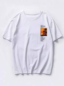 Men's T-Shirt With Coconut Tree Print And Slogan - 白色 - 查看 3