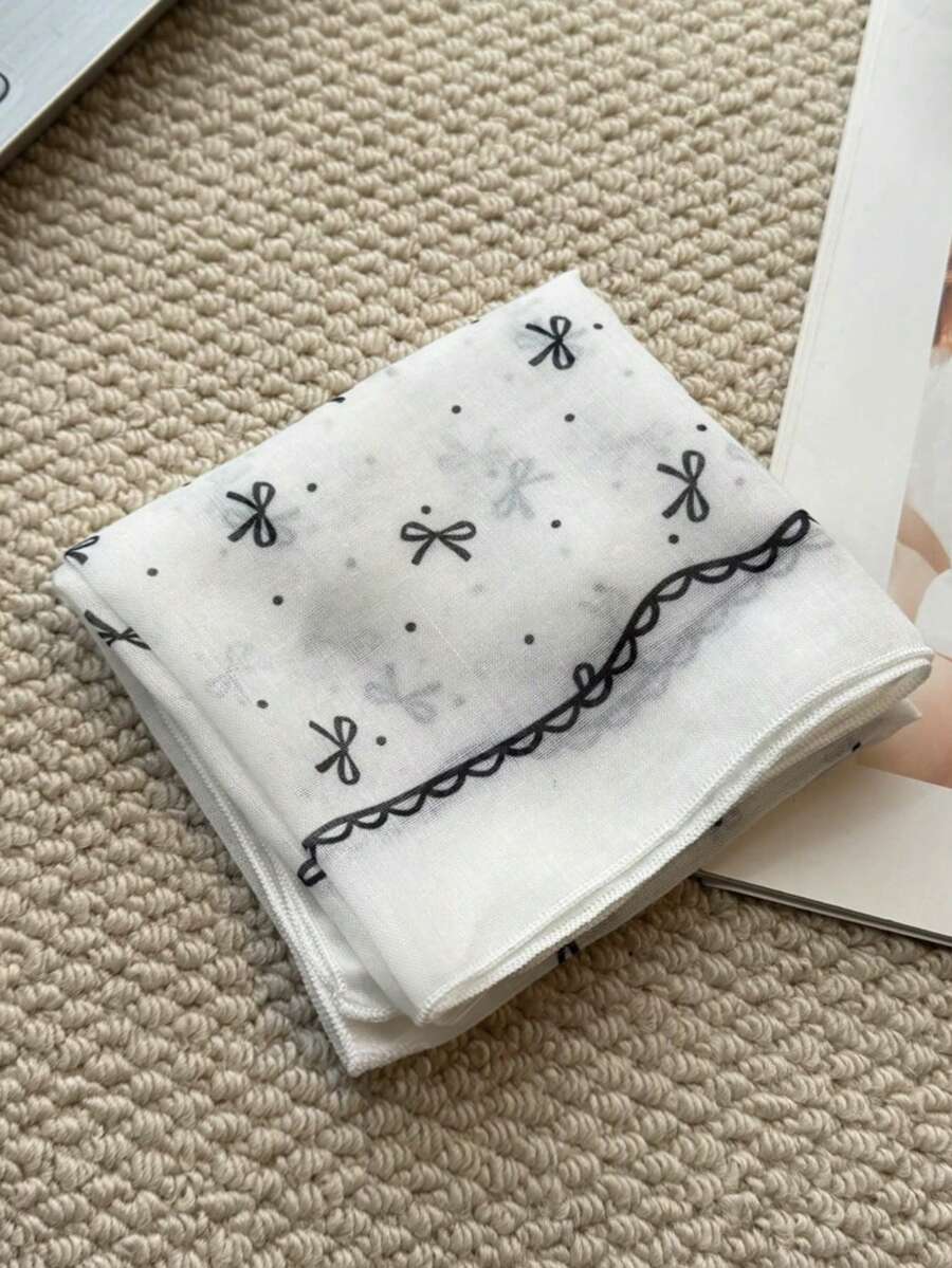 1pc Ivory Bowknot Silk Scarf, Versatile Double-Sided Wear, Neck Warmer, Headscarf, Skin-Friendly Shawl Accessory For Women - White - View 1