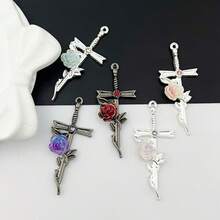 10/20pcs Vintage Dark Style Zinc Alloy Cross Pendant With Ombre Rose Pattern, Suitable For DIY Jewelry Making, Necklace, Bracelet, Earring, Bag Chain, Keychain, Zipper Decor, Great Gift Choice - Multicolor - View 1