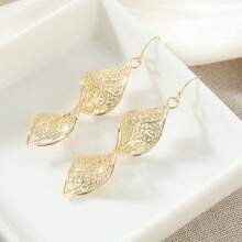 Hoa tai dài kiểu Bohemian với họa tiết xoắn kép rỗng, kiểu dáng thanh lịch Pháp, thích hợp cho phụ nữ và bé gái. - Vàng - Xem 5