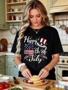 Camiseta 100% Algodón con la Bandera Patriótica Americana para el 4 de Julio, para Mujer y Hombre, Camisetas Gráficas Casuales, Regalos para Cumpleaños, Escuela y Festivales, playeras de mujer - Negro - Ver 2