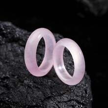 Pinannie 6mm Natural Stone Jade Pink Ring For Women, Solid Quartzite Gemstone Wedding Band Thumb Ring Fengshui Lucky Jewelry, Minimalist Healing Crystal Gift For Her, US Size 5-12 - Pink - View 9