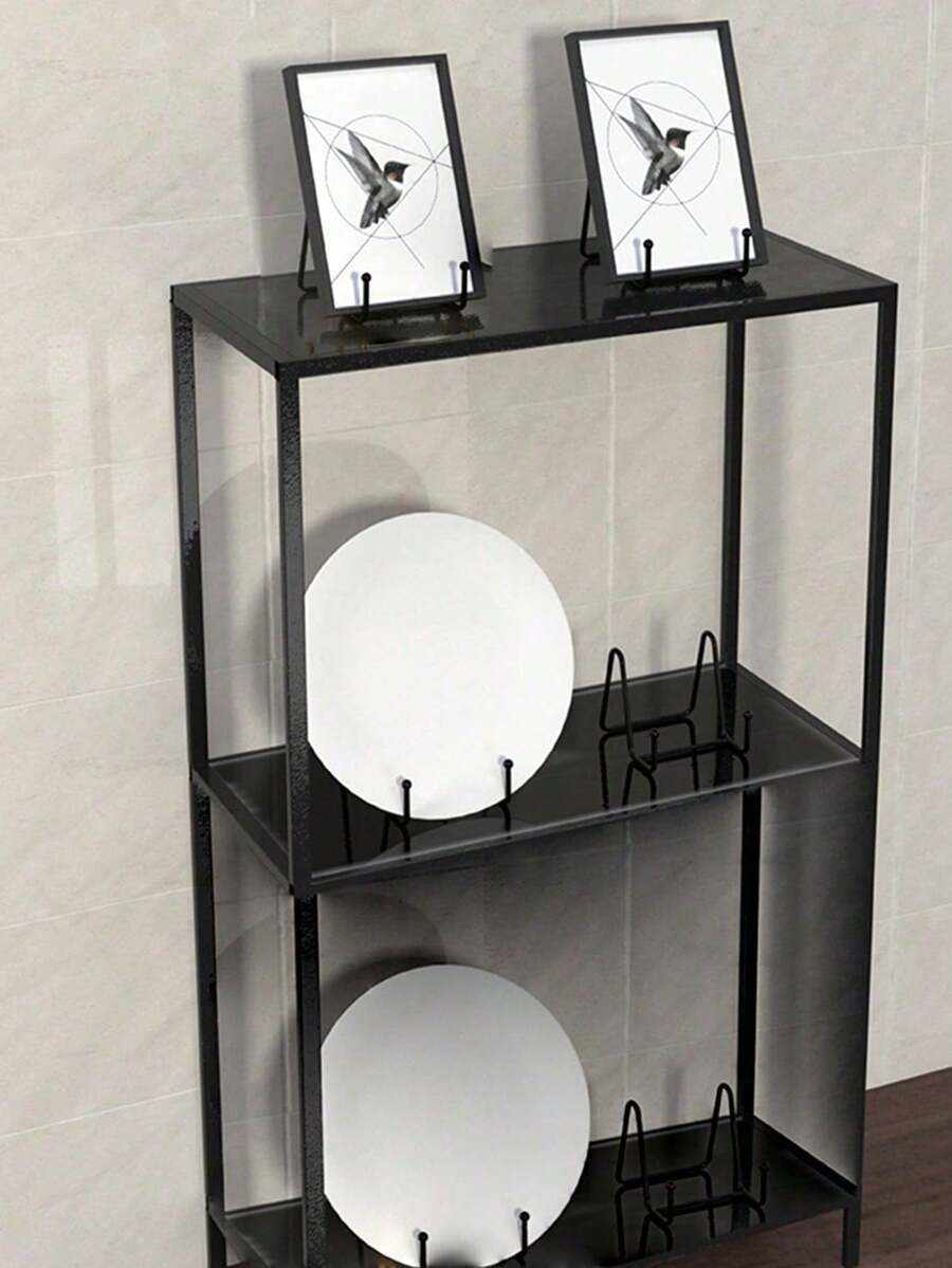 1个便携式现代简约N型金属支架，可用作梳妆台、餐桌、酒架、相框、画作、陶瓷、家庭照片、杂志、床头柜等的装饰支架 - 黑色 - 查看 1