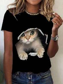 Short-Sleeved T-Shirt With A Kitten Print In The Hole - 所以 - 查看 1