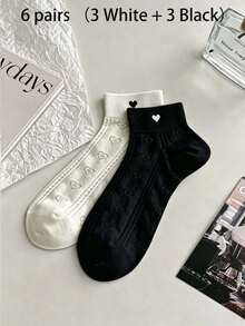 3/6 Pairs Women's Mixed Color Mesh Heart Pattern Versatile Comfortable Breathable Short Boat Socks - Multicolor - View 15