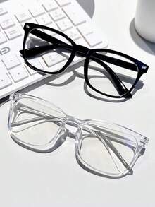 2 Pairs Women's Square Shape Stud Accent Black Transparent Glasses For School Clear Glasses Accessories Glasses Accessories For Women - 多色 2 - 查看 1