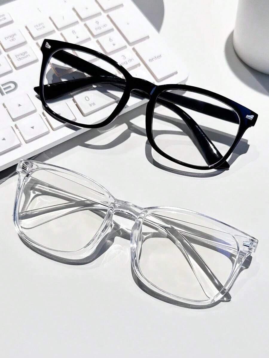 2 Pairs Women's Square Shape Stud Accent Black Transparent Glasses For School Clear Glasses Accessories Glasses Accessories For Women - 多色 2 - 查看 1