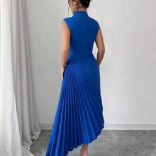 Elenzya Women's Elegant Casual Dress With Asymmetrical Neckline, Waistline, And Hem, Sleeveless, Suitable For Commute, Vacation, Party - azul real - Ver 3