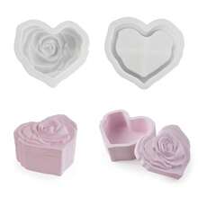 1 Set DIY Crystal Epoxy Resin Heart Rose Flower Candle Mold, Decorative Aroma Candle Mold, Heart Shaped Storage Box - Silicone Mold - View 4