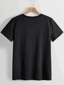 1 Piece Of Clothing For Teens, Vintage-Inspired "LOVE" Print T-Shirt - Casual Crew Neck, Leopard Print With Kiss Detail, 100% Machine Washable - Perfect For Summer, Everyday Wear. | Fun Design | Stylish Details 210g 100% Cotton, Designs Are Fully Printed. Unisex. - 黑色 2 - 查看 3