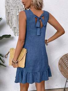 Elouméa Vestido sin mangas de unicolor, simple y diario, para vacaciones y playa - Azul - Ver 2