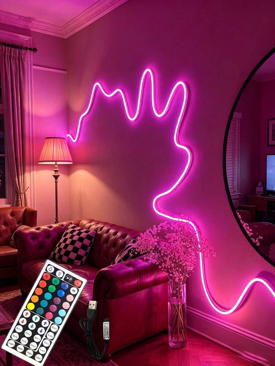 1条带遥控器的柔性RGB LED霓虹灯带 - 可变色霓虹灯，适用于卧室、沙发、游戏区和家庭影院装饰，是节日装饰的完美之选。