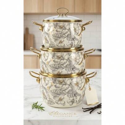 Zestaw garnków emaliowanych 18 cm – ok. 3,2 l 20 cm – ok. 4,3 l 22 cm – ok. 5,3 l