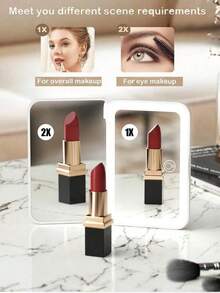 LED Makeup Mirror, Portable Travel Makeup Mirror With Light And 2x Magnification, Lighted Compact Mirror, Adjustable Light Magnifying Folding Mirror, USB Rechargeable, 400mAh, 3 Light Modes - White, Natural And Warm, Touch Screen Brightness Adjustment, Multi-Functional Desktop Makeup Mirror, Suitable For Student Dorm, Travel, Makeup, Office, Bedroom, Perfect Gift For Women - Multicolor - View 6