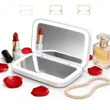 LED Makeup Mirror, Portable Travel Makeup Mirror With Light And 2x Magnification, Lighted Compact Mirror, Adjustable Light Magnifying Folding Mirror, USB Rechargeable, 400mAh, 3 Light Modes - White, Natural And Warm, Touch Screen Brightness Adjustment, Multi-Functional Desktop Makeup Mirror, Suitable For Student Dorm, Travel, Makeup, Office, Bedroom, Perfect Gift For Women - Multicolor - View 3