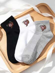 3 Pairs Of Cute Cartoon Design Sloth Pattern Short Socks, Spring And Summer Mesh Hollow Women's Socks, Sporty And Casual All-Match Unisex Socks, Milk Fufu Style Student Sports Socks22 - Multicolor - View 5