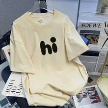 Camiseta de mujer de manga corta de algodón puro, color blanco, nueva moda primavera 2024, elegante, holgada, estilizadora, de media manga. - Negro - Ver 3