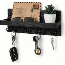 Natural Wooden Key Holder Hook, Wall-Mounted Letter Organizer And Key Hanger, Rustic Style Entryway Decor Rack With 4 Double Hooks, Decorative Key & Wallet Storage Rack - Multicolor - View 10