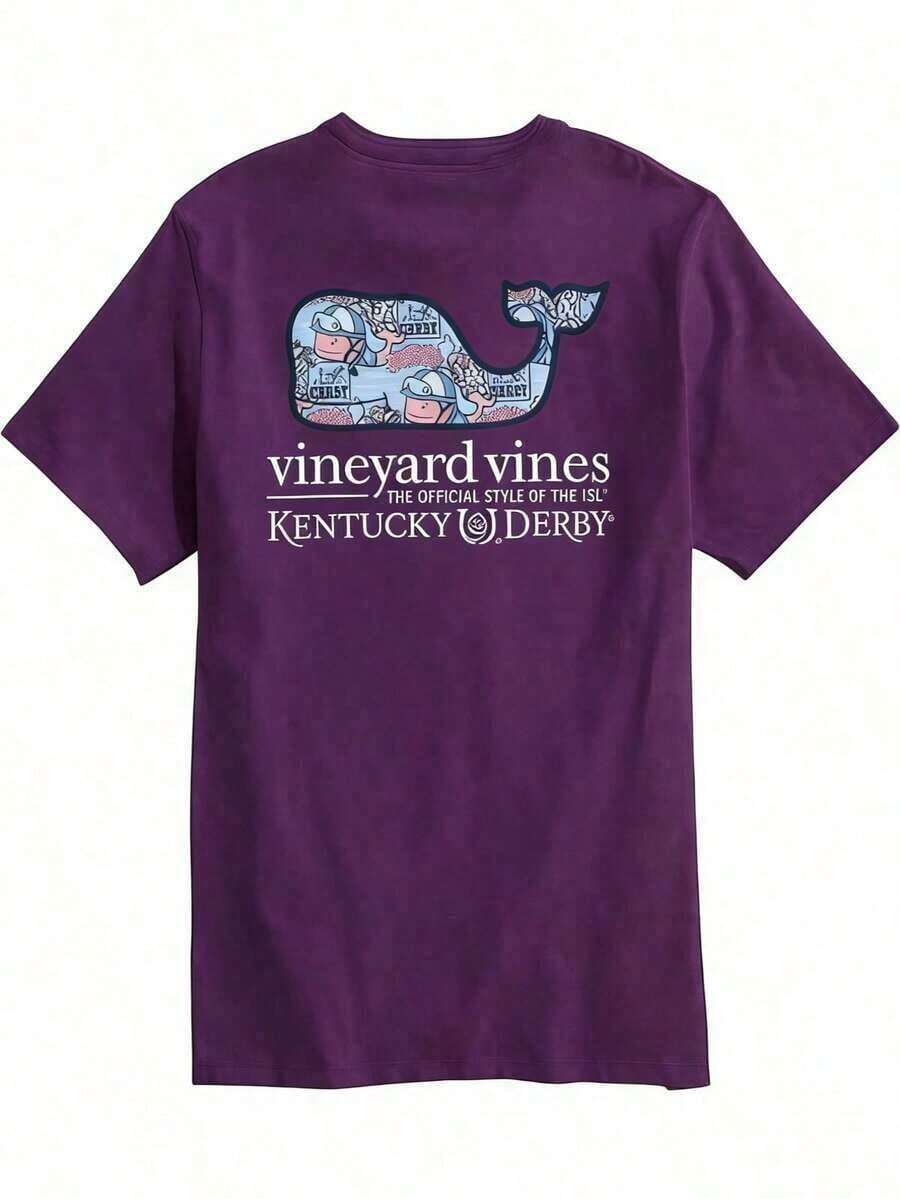 Vineyard Vines Men's Kentucky Derby Sticker Whale Fill Short-Sleeve Pocket Tee Pure Cotton T-Shirt-Fall/Winter Casual Vintage Style Unisex Relaxed Fit Long-Sleeve Crewneck Sweatshirt - 紫色 - 查看 1