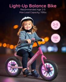 Lilian & Gema Bicicleta de Equilibrio para Niños con Iluminación Colorida, 12'' para Niños de 2 a 5 Años con Asiento y Manillar Ajustables, Regalo de Bicicleta para Niños y Niñas - Rosa - Ver 3