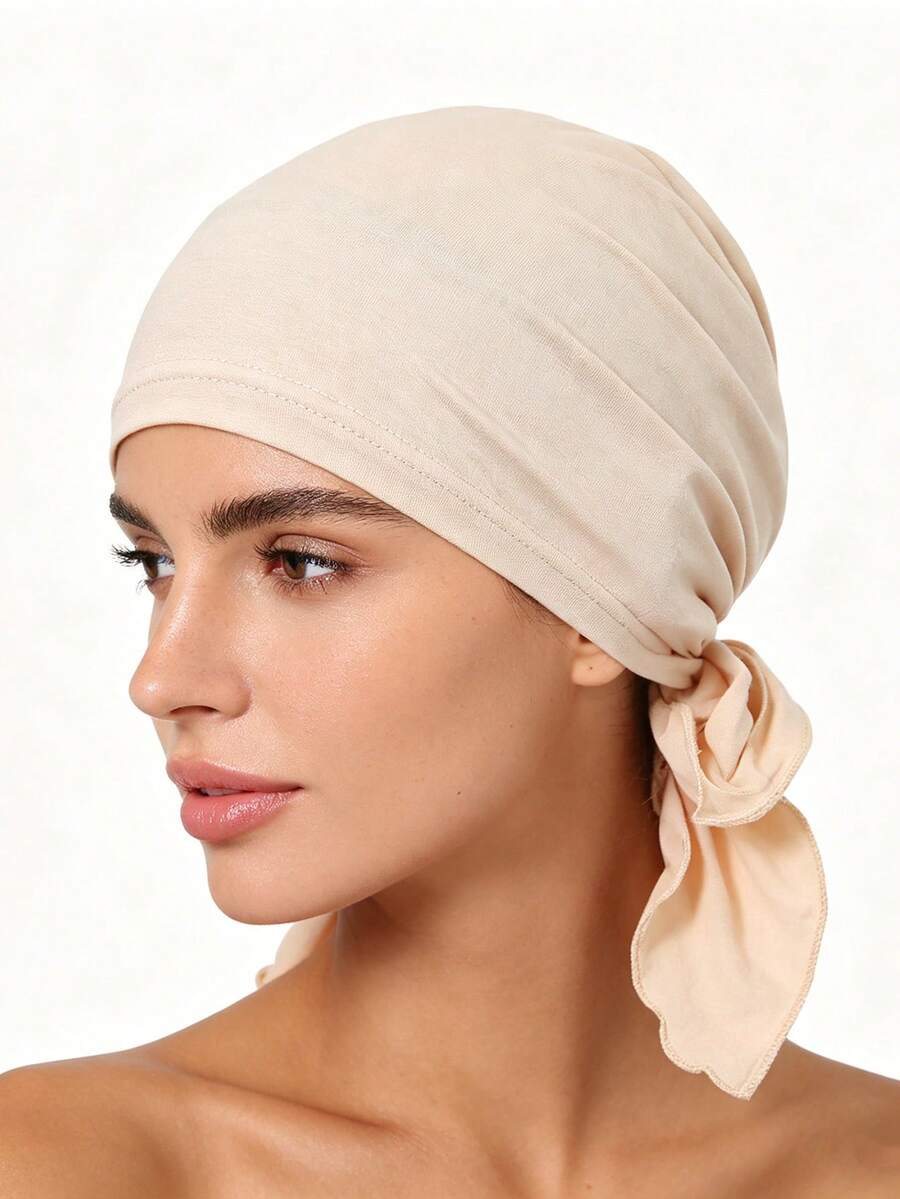 Mũ turban buộc sẵn thời trang, khăn trùm đầu mềm mại, thoáng khí, co giãn, mũ lót hijab cho nữ, phụ kiện che tóc phong cách thường ngày và đường phố. - màu sắc - Xem 1