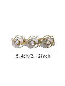 1pc New French Flower Rhinestone Inlaid Mini Hair Clip, Tiny Side Bangs Hairpin Accessories,Travel,Birthday, Claw Clips - White - View 4