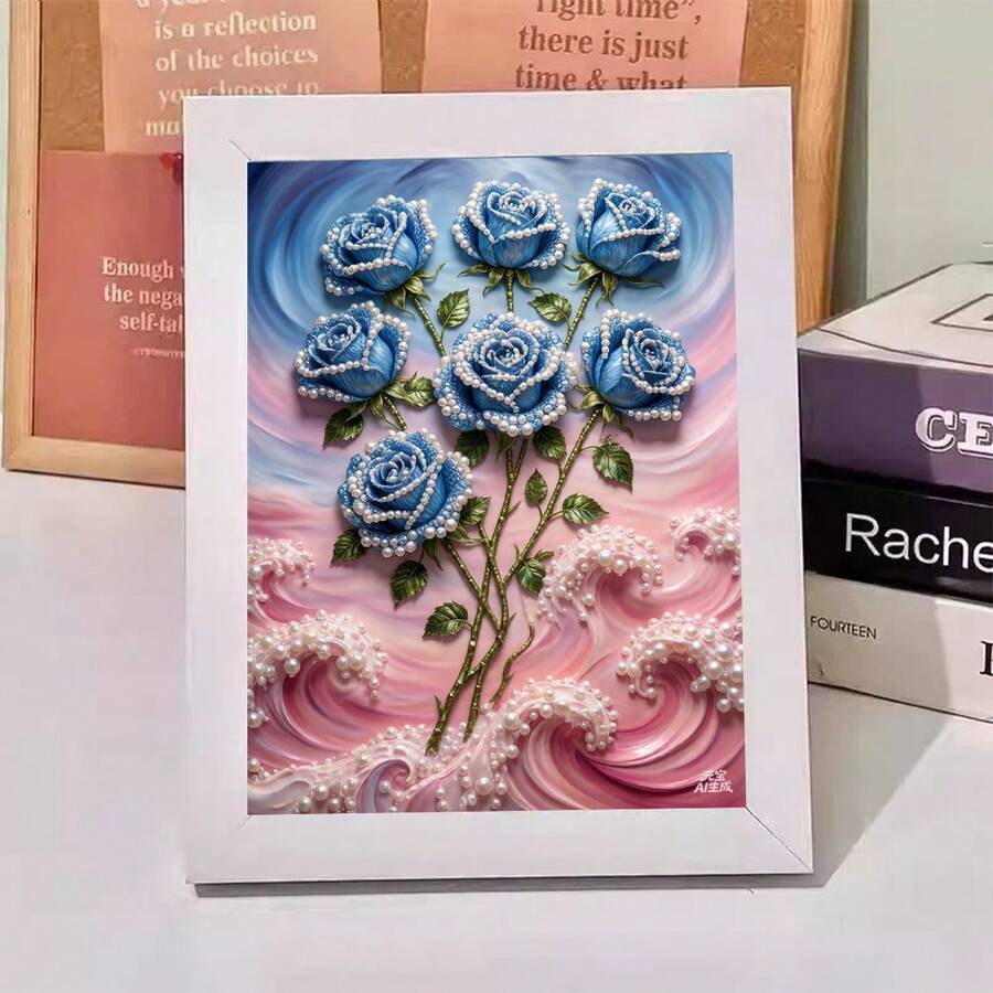 طقم رسم الألماس وردة زرقاء - رسم اللؤلؤ، فن DIY، هدية ديكور المنزل، 17x22 سم - مشاهدة 1