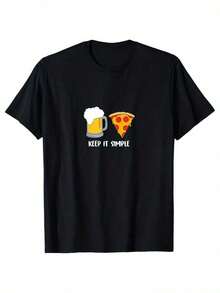 Camiseta de algodón para hombres con estampado de pizza, camiseta con patrón de comida, ropa de exterior para hombres, ropa de hombre, camiseta casual de manga corta con cuello redondo, top suave y cómodo - Negro - Ver 7