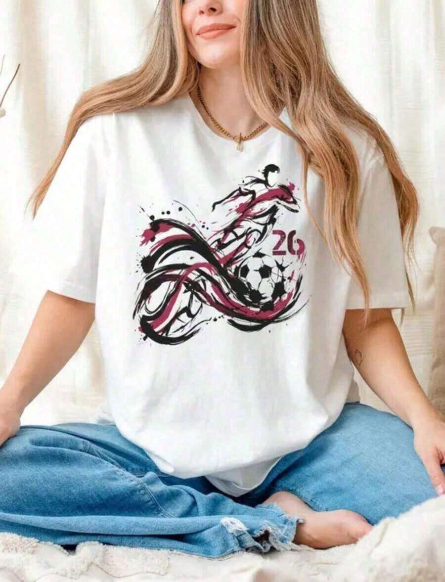1 camiseta de la Copa Mundial 2026, camiseta de fútbol de EE. UU., Canadá y México, camiseta para fanáticos del fútbol, camiseta con gráficos de la Copa Mundial 2026, regalo para amantes del fútbol, 180g 100% algodón. - Blanco - Ver 1