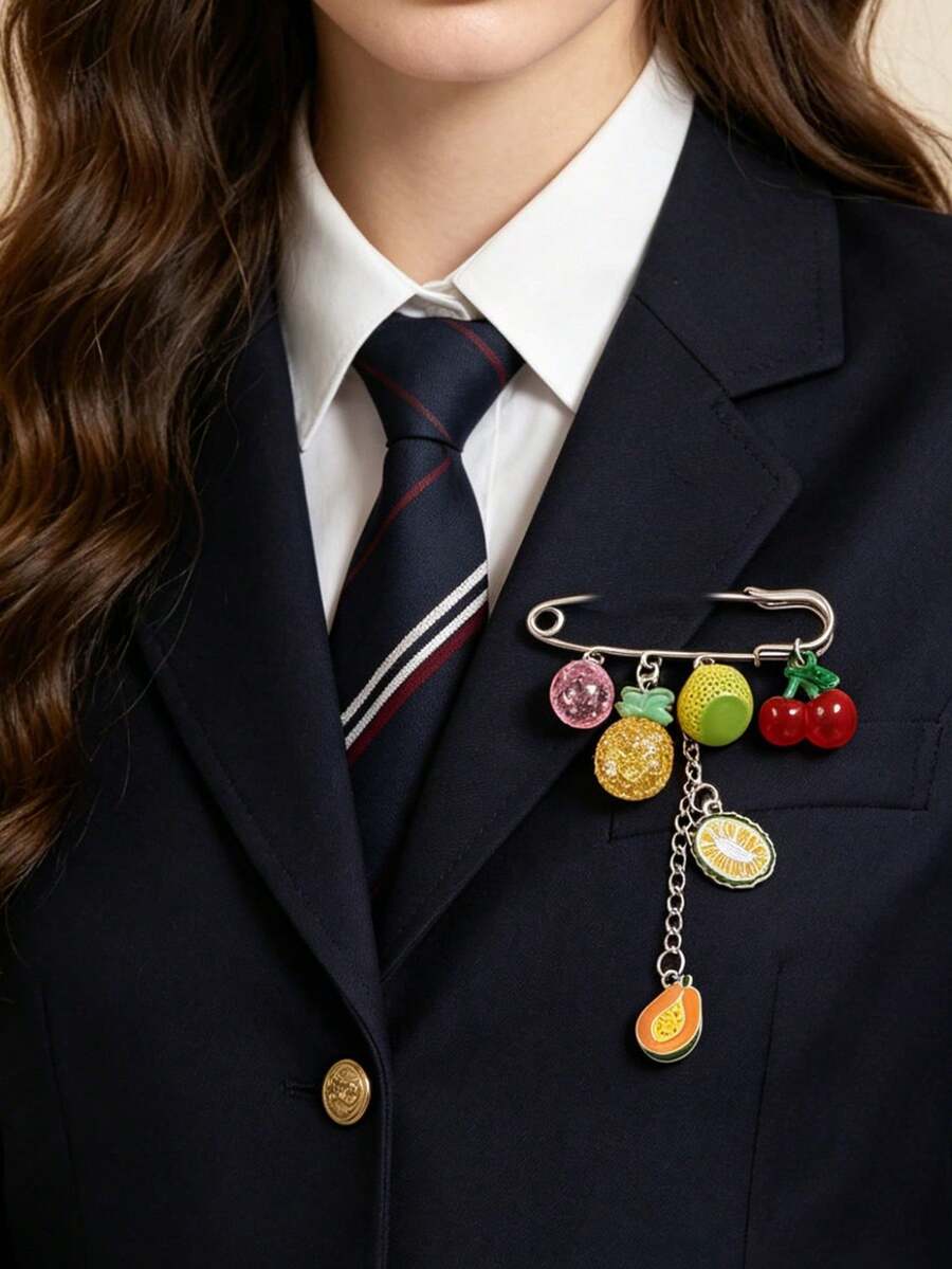 1件可爱树脂草莓、菠萝、橙子、樱桃水果吊坠胸针，带链条流苏，适合女性夏季海滩度假日常佩戴，毕业礼物 - 彩色 - 查看 1