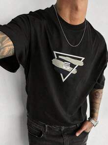 Camiseta de manga corta con cuello redondo y estampado geométrico para hombre D1YD - Negro - Ver 2