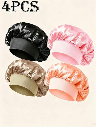 1/4pcs Women's Elastic Hair Bonnet 2026 Summer Plain Color Soft Comfy Hair Care Sleep Bonnets For Preserving Hairstyle Lightweight Chic Accessories Gift Daily Use