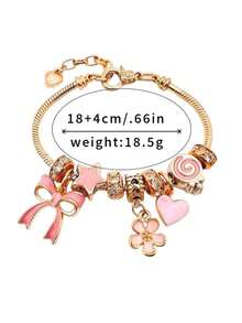 1 chiếc vòng tay đính pha lê hình hoa và nơ, phụ kiện trang sức thời trang và thanh lịch. - Hồng - Xem 2