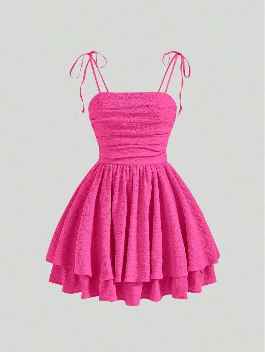Vestido Con Tirantes Finos Y Estampado Floral Para Mujer - Rosa Fucsia - Ver 1