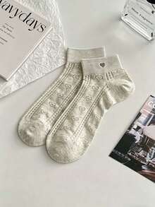 3/6 Pairs Women's Mixed Color Mesh Heart Pattern Versatile Comfortable Breathable Short Boat Socks - Multicolor - View 5