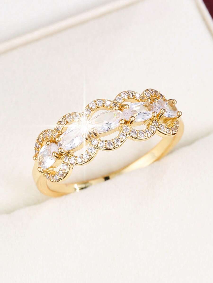1 chiếc nhẫn nữ kiểu dáng tối giản, thiết kế hoa văn, đính đá Cubic Zirconia. - Nhiều màu - Xem 1