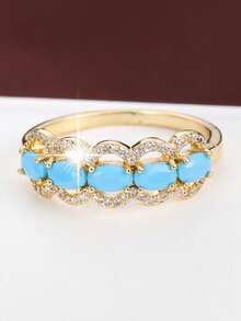 1 chiếc nhẫn nữ kiểu dáng tối giản, thiết kế hoa văn, đính đá Cubic Zirconia. - Nhiều màu - Xem 21