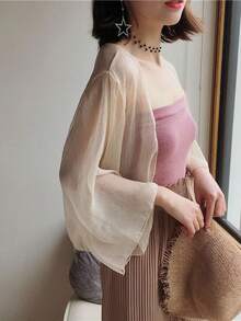 1pc Solid Color Chiffon Soft Outerwear Shawl - Multicolor - View 2