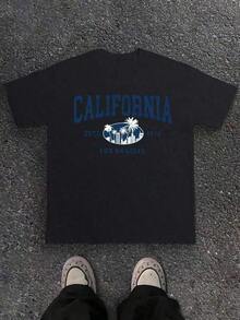 1 Piece Men's California Los Angeles Crew Neck Casual T-Shirt, Comfortable Fit Graphic Tees, Suitable For All Seasons, Daily Wear, School Wear, Urban Style T-Shirts, Men's Clothing, Graphic T-Shirt, Summer Clothes, Summer T-Shirts, Easter Clothes, Spring Clothes, T-Shirts, Summer Sets For Women. - 黑色 - 查看 11