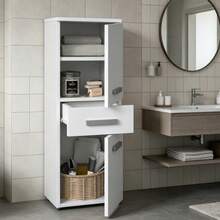 Multifunctional Home Style Bathroom Storage Cabinet With Drawer & 2 Doors, Ultra Slim Narrow Organizer For Small Spaces, Finished In Brown / Matte White / High Gloss White, Ideal For Bathroom, Bedroom, Kitchen, Towels - Multicolor - View 10