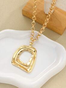 1 pieza Collar colgante con patrón geométrico de moneda vintage exagerado, adecuado para mujeres, parejas, hermanas, vacaciones, citas, casual, fiesta, boda, atuendo de moda, regalo para mamá, amigos - Amarillo Oro - Ver 5