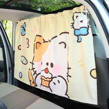 1 pieza Cortina para ventana de coche con estampado de dibujos animados, pantalla solar retráctil de doble capa, protección de privacidad, aislamiento térmico, variedad de patrones disponibles - A - Ver 8