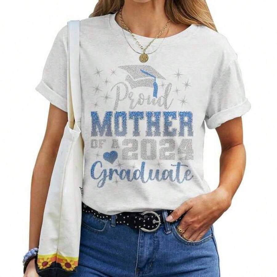 Super Proud Mother Of 2024 Graduate Awesome Family College Women T-ShirtRopa De Mujer / Ropa De Mujer De Uso Diario / Blusas, Camisas Y Camisetas De Mujer / Camisetas De Mujer Ropa Deportiva Basicos Mujer Short Playeras Para Hombre - Blanco - Ver 1