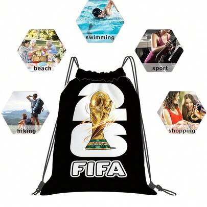  1pc Official FIFA 2026 World Cup Maple & Zayu & Clutch Theme, Exquisite And Practical Large-Capacity Drawstring Gym Bag, Outdoor Travel Sports Bag, Anime & Movie Theme, Fitness Storage Bag, High-End, Durable, Suitable For Travel, Outdoor Activities