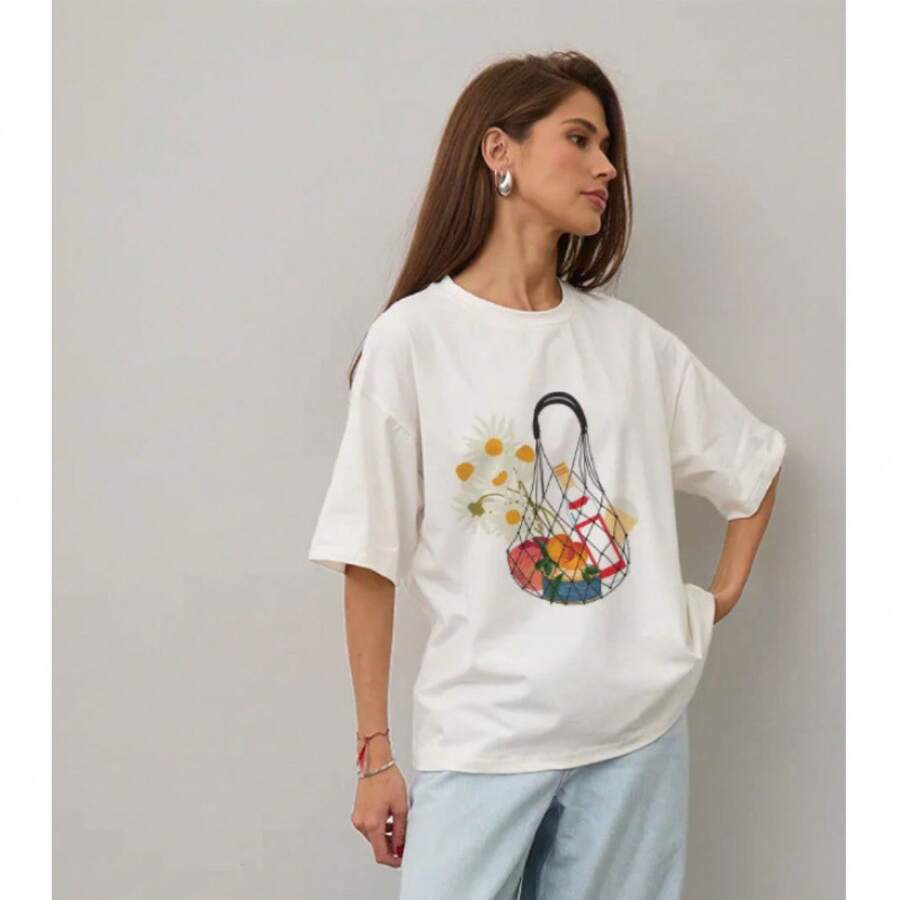 Nueva moda de verano, camiseta de manga corta 100% algodón con un estampado fresco, casual y divertido. - Blanco - Ver 1