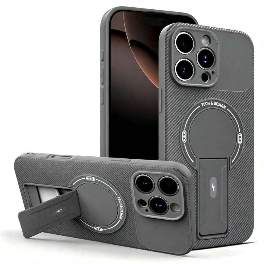 1 chiếc ốp lưng điện thoại cao cấp màu xám vân sợi carbon, tích hợp sạc không dây và nam châm, tương thích với Apple 17 Pro Max, 17E, 16, 15, 14, 13, 12, 11 Pro Max/Pro/Plus, chống sốc, chống rơi, chống trượt, chống bám vân tay, bảo vệ điện thoại.