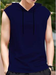 Hooded Tank Top In 100% Cotton Mesh - Navy Blue - View 6