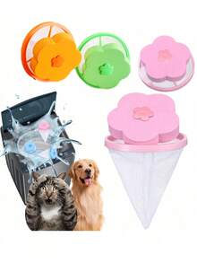 2/1pcs Flower Washing Machine Filter Bag, Floating Hair And Lint Collector, Reusable Pet Hair Remover, Universal Washing Machine Cleaning Tool, Portable Lint Collection Mesh Bag, Home Laundry Accessory, Efficiently Removes Lint And Impurities. - Multicolor - View 2