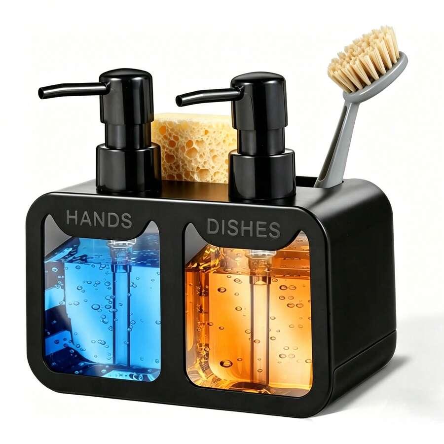 4-In-1 Kitchen Soap Dispenser Set - Dual Pump Hand Soap/Dish Soap Dispenser With Sponge Holder And Brush Holder, Practical Kitchen/Bathroom Soap Dispenser, Creative Kitchen Soap Dispenser, Kitchen Organizer, Countertop Soap Pump, Dish Soap Dispenser, Bathroom Soap Dispenser, Sink Organizer, Refillable Soap Bottle, Soap Container, Kitchen Accessories, Bathroom Accessories, Home Storage, Modern Home Decor, Spring Decor, Back To School Decor