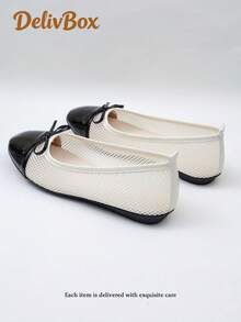 Schwarze Mesh-Ballerinas mit Schleife für Mädchen, atmungsaktive, praktische Pendlerschuhe - Schwarz und Weiss - Übersicht 5